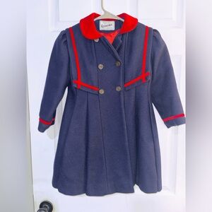 Vintage Rothschild Navy & Red Girls' Wool Coat